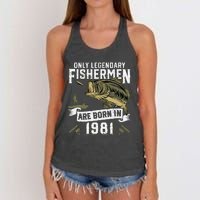 Cute 41 Year Old Fishing Birthday Born 1981 41st Fisherman Gift Women's Knotted Racerback Tank