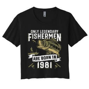 Cute 41 Year Old Fishing Birthday Born 1981 41st Fisherman Gift Women's Crop Top Tee