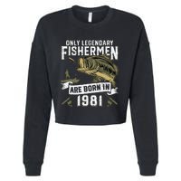 Cute 41 Year Old Fishing Birthday Born 1981 41st Fisherman Gift Cropped Pullover Crew