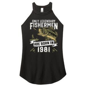 Cute 41 Year Old Fishing Birthday Born 1981 41st Fisherman Gift Women's Perfect Tri Rocker Tank