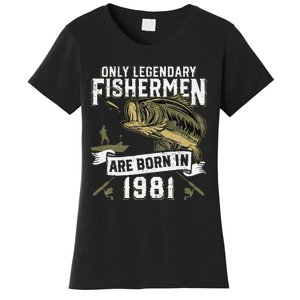 Cute 41 Year Old Fishing Birthday Born 1981 41st Fisherman Gift Women's T-Shirt