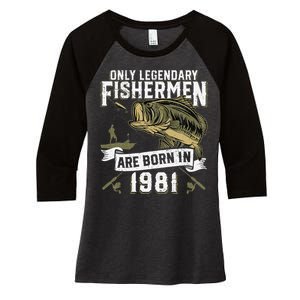 Cute 41 Year Old Fishing Birthday Born 1981 41st Fisherman Gift Women's Tri-Blend 3/4-Sleeve Raglan Shirt