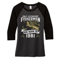 Cute 41 Year Old Fishing Birthday Born 1981 41st Fisherman Gift Women's Tri-Blend 3/4-Sleeve Raglan Shirt