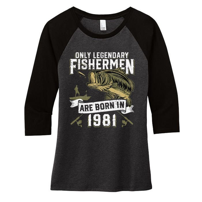 Cute 41 Year Old Fishing Birthday Born 1981 41st Fisherman Gift Women's Tri-Blend 3/4-Sleeve Raglan Shirt