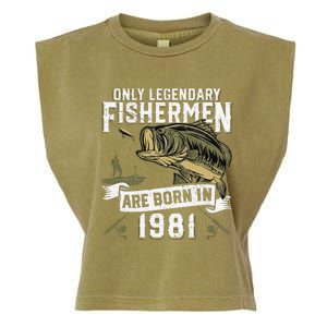 Cute 41 Year Old Fishing Birthday Born 1981 41st Fisherman Gift Garment-Dyed Women's Muscle Tee