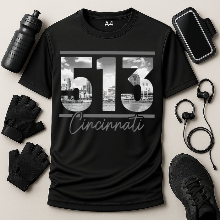 Cincinnati 513 Area Code Skyline Ohio Vintage Performance Shirt