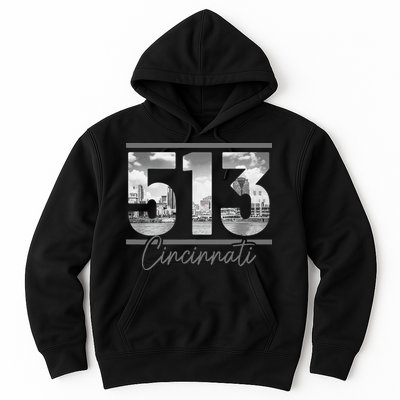 Cincinnati 513 Area Code Skyline Ohio Vintage Hoodie