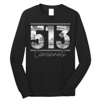 Cincinnati 513 Area Code Skyline Ohio Vintage Long Sleeve Shirt