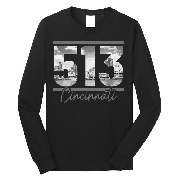 Cincinnati 513 Area Code Skyline Ohio Vintage Long Sleeve Shirt