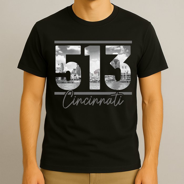 Cincinnati 513 Area Code Skyline Ohio Vintage T-Shirt