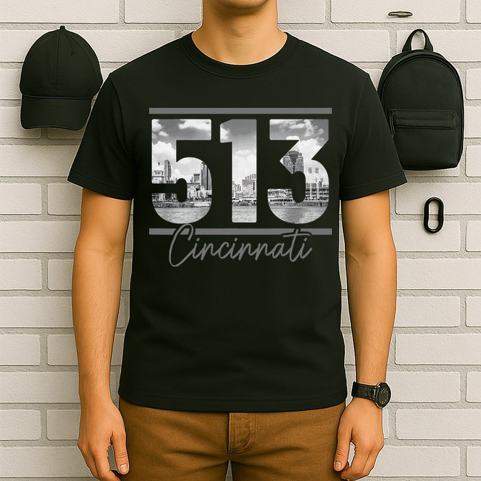 Cincinnati 513 Area Code Skyline Ohio Vintage T-Shirt