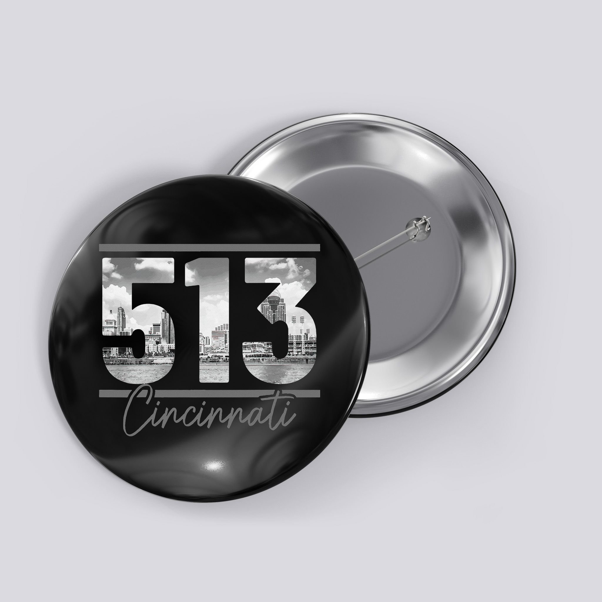 Cincinnati 513 Area Code Skyline Ohio Vintage Button