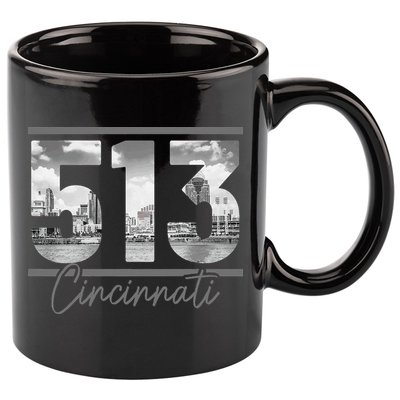 Cincinnati 513 Area Code Skyline Ohio Vintage 11oz C Handle Ceramic Mug