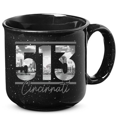 Cincinnati 513 Area Code Skyline Ohio Vintage 15oz Campfire Ceramic Mug