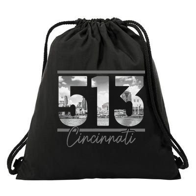 Cincinnati 513 Area Code Skyline Ohio Vintage Drawstring Bag