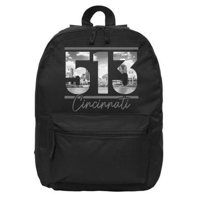 Cincinnati 513 Area Code Skyline Ohio Vintage 16 in Basic Backpack
