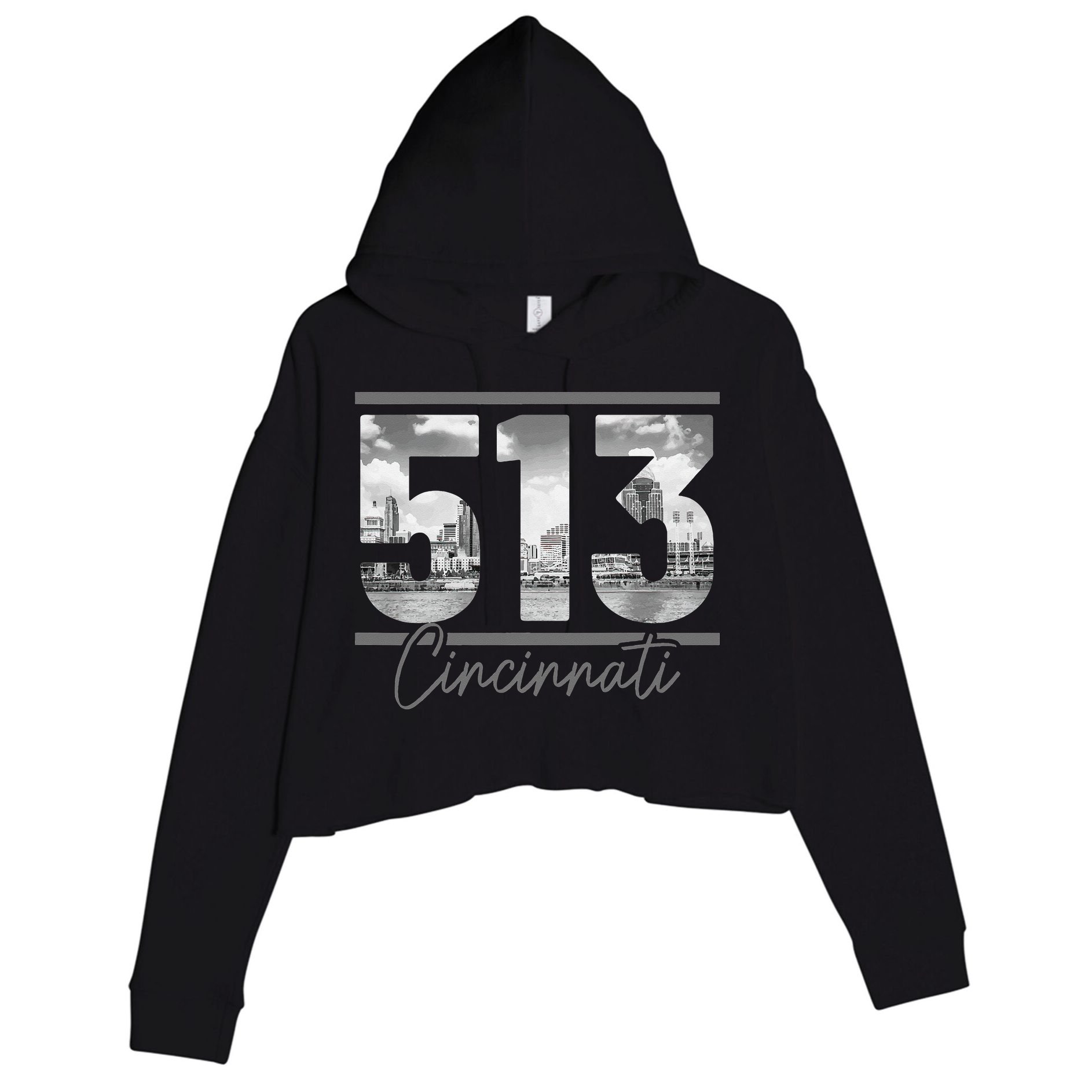 Cincinnati 513 Area Code Skyline Ohio Vintage Crop Fleece Hoodie