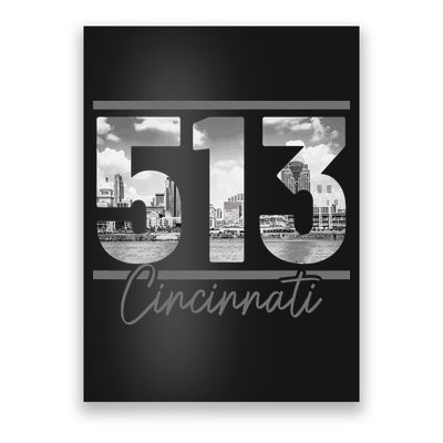 Cincinnati 513 Area Code Skyline Ohio Vintage Poster
