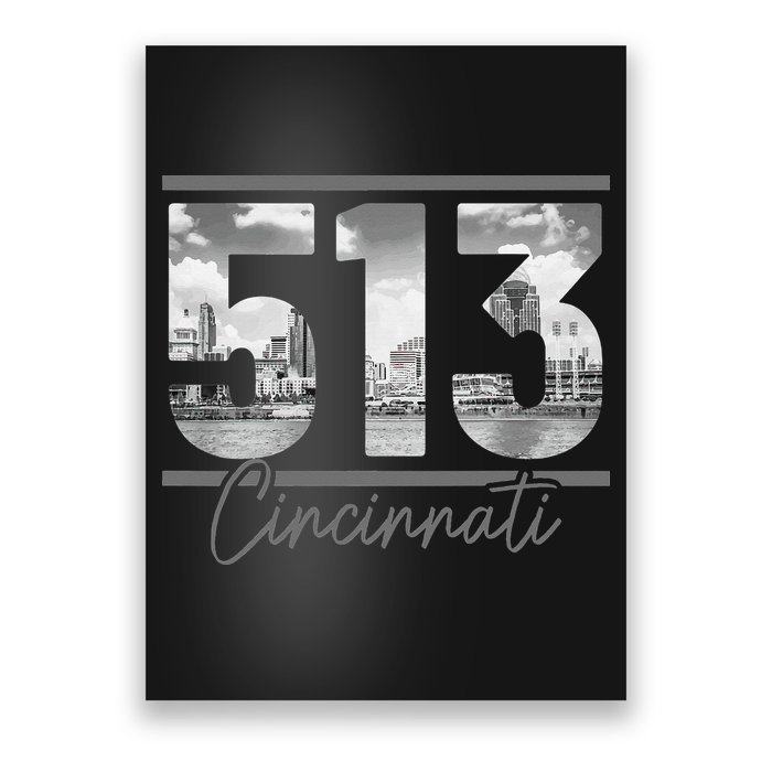 Cincinnati 513 Area Code Skyline Ohio Vintage Poster