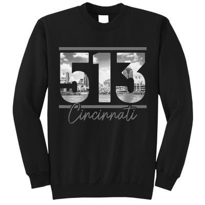 Cincinnati 513 Area Code Skyline Ohio Vintage Tall Sweatshirt