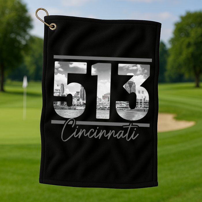 Cincinnati 513 Area Code Skyline Ohio Vintage Golf Towel