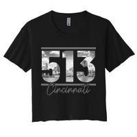 Cincinnati 513 Area Code Skyline Ohio Vintage Women's Crop Top Tee