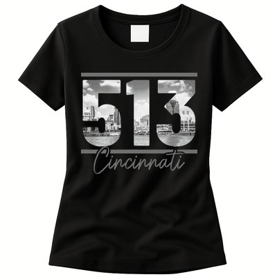 Cincinnati 513 Area Code Skyline Ohio Vintage Womens T-Shirt