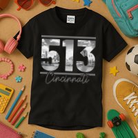 Cincinnati 513 Area Code Skyline Ohio Vintage Kids T-Shirt