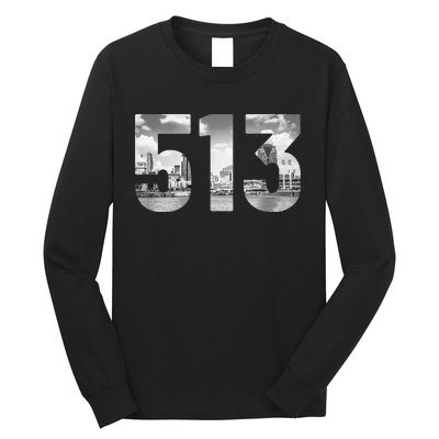 Cincinnati 513 Area Code Skyline Ohio Vintage Long Sleeve Shirt