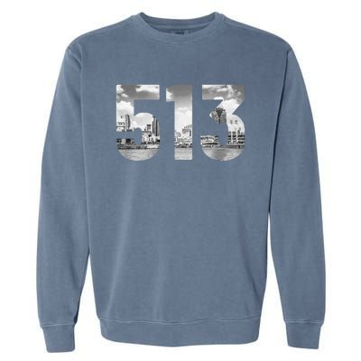 Cincinnati 513 Area Code Skyline Ohio Vintage Garment-Dyed Sweatshirt