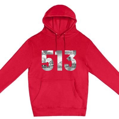 Cincinnati 513 Area Code Skyline Ohio Vintage Premium Pullover Hoodie