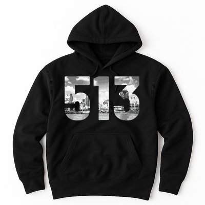 Cincinnati 513 Area Code Skyline Ohio Vintage Hoodie