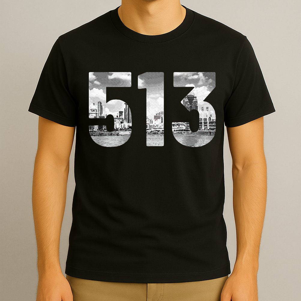 Cincinnati 513 Area Code Skyline Ohio Vintage T-Shirt