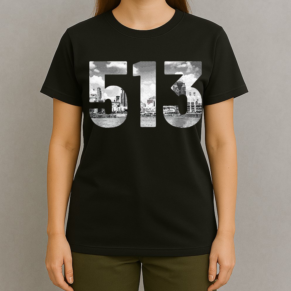 Cincinnati 513 Area Code Skyline Ohio Vintage T-Shirt