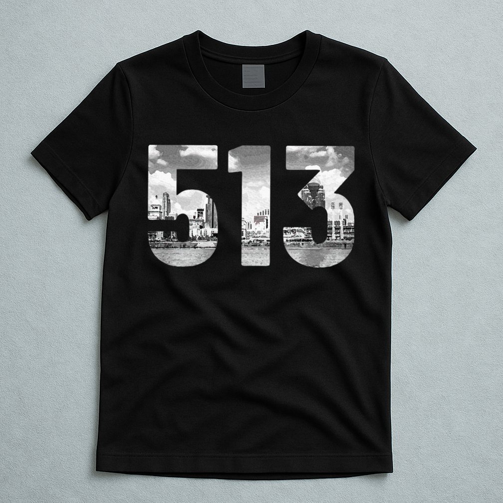 Cincinnati 513 Area Code Skyline Ohio Vintage T-Shirt