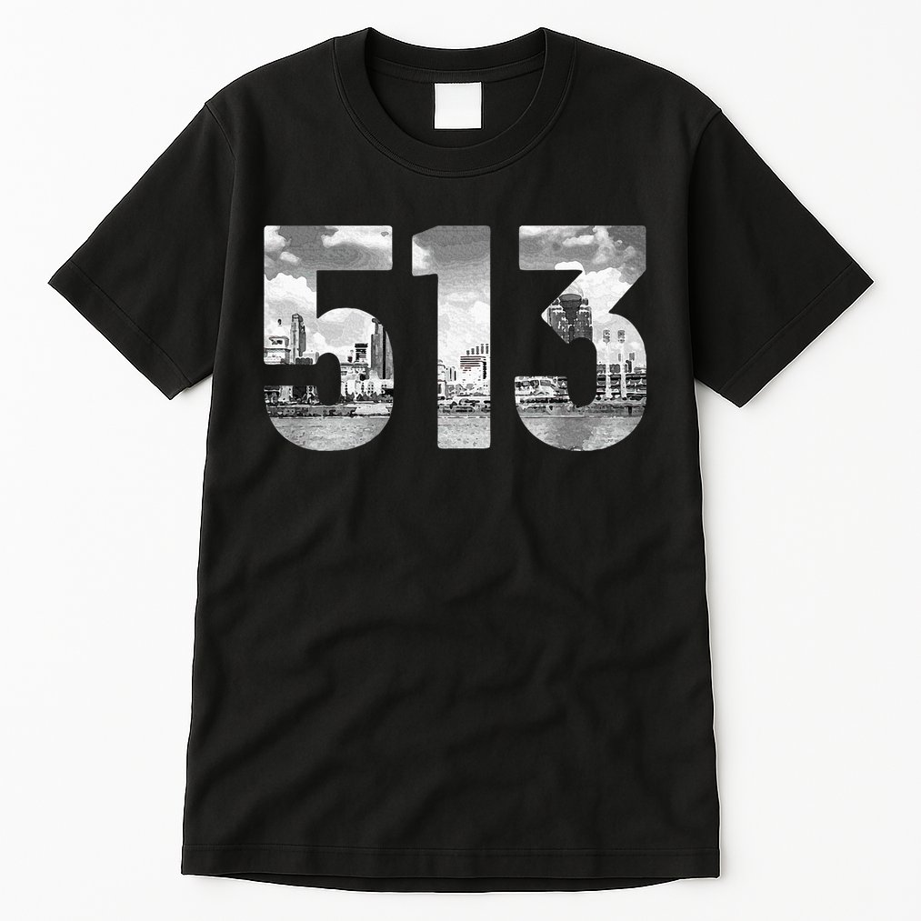 Cincinnati 513 Area Code Skyline Ohio Vintage Tall T-Shirt