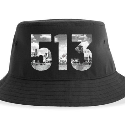 Cincinnati 513 Area Code Skyline Ohio Vintage Sustainable Bucket Hat
