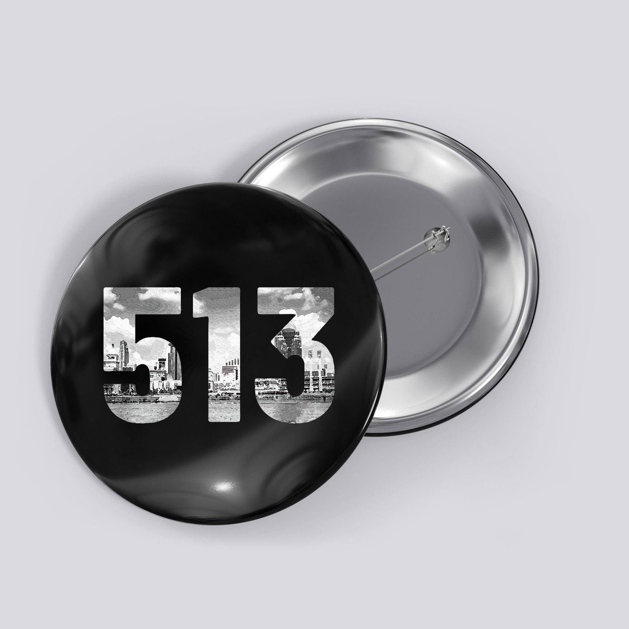 Cincinnati 513 Area Code Skyline Ohio Vintage Button