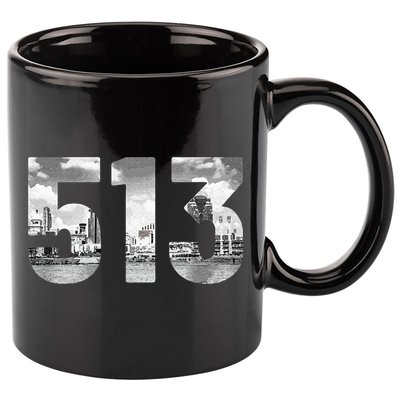 Cincinnati 513 Area Code Skyline Ohio Vintage 11oz C Handle Ceramic Mug