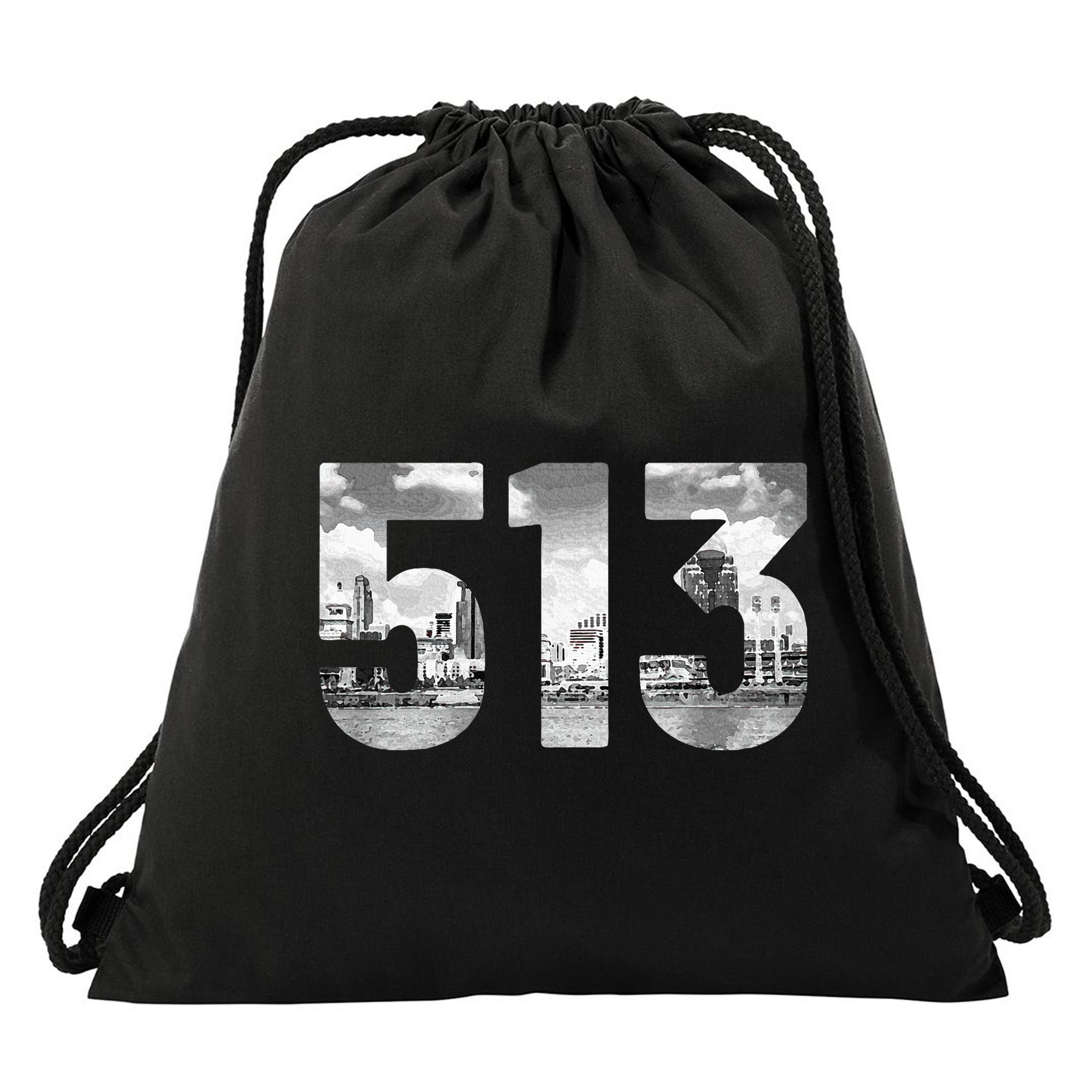 Cincinnati 513 Area Code Skyline Ohio Vintage Drawstring Bag