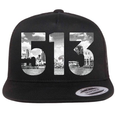 Cincinnati 513 Area Code Skyline Ohio Vintage Flat Bill Trucker Hat