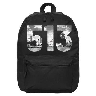 Cincinnati 513 Area Code Skyline Ohio Vintage 16 in Basic Backpack