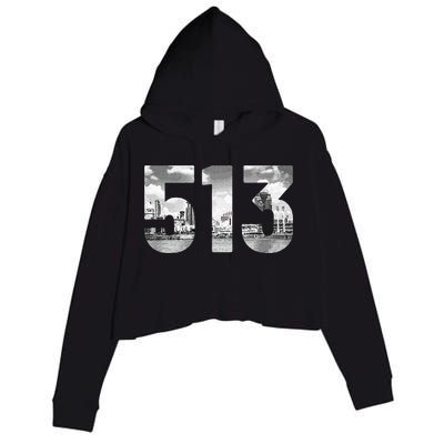 Cincinnati 513 Area Code Skyline Ohio Vintage Crop Fleece Hoodie