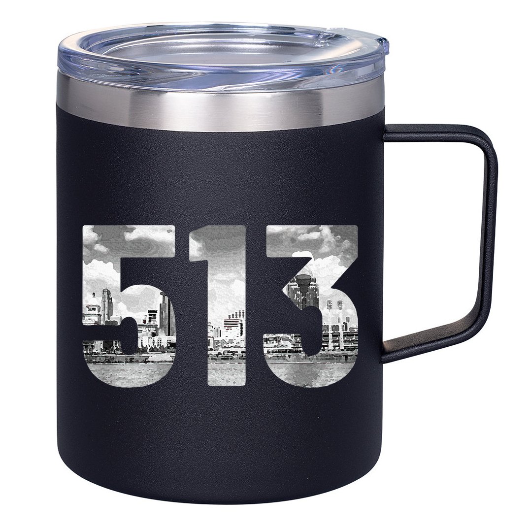 Cincinnati 513 Area Code Skyline Ohio Vintage 12oz Stainless Steel Coffee Mug