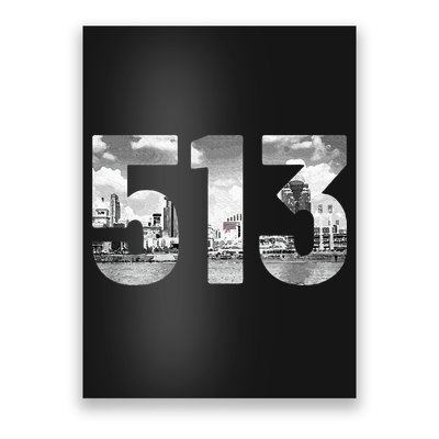 Cincinnati 513 Area Code Skyline Ohio Vintage Poster