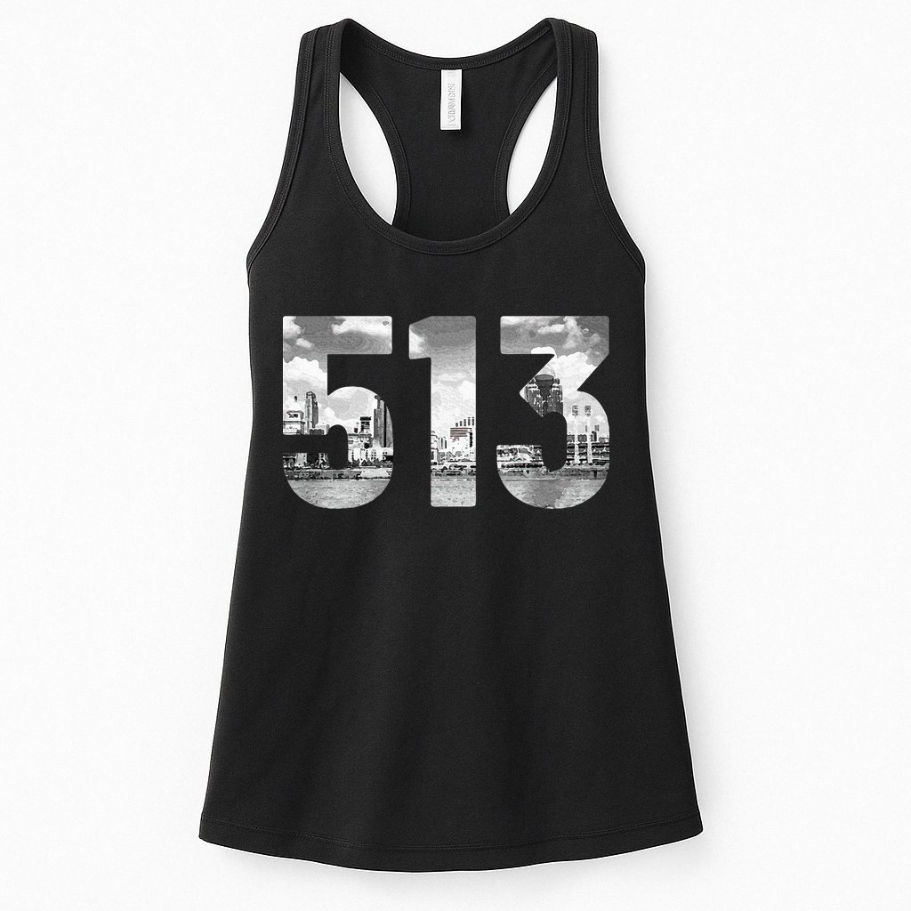 Cincinnati 513 Area Code Skyline Ohio Vintage Womens Tank Top