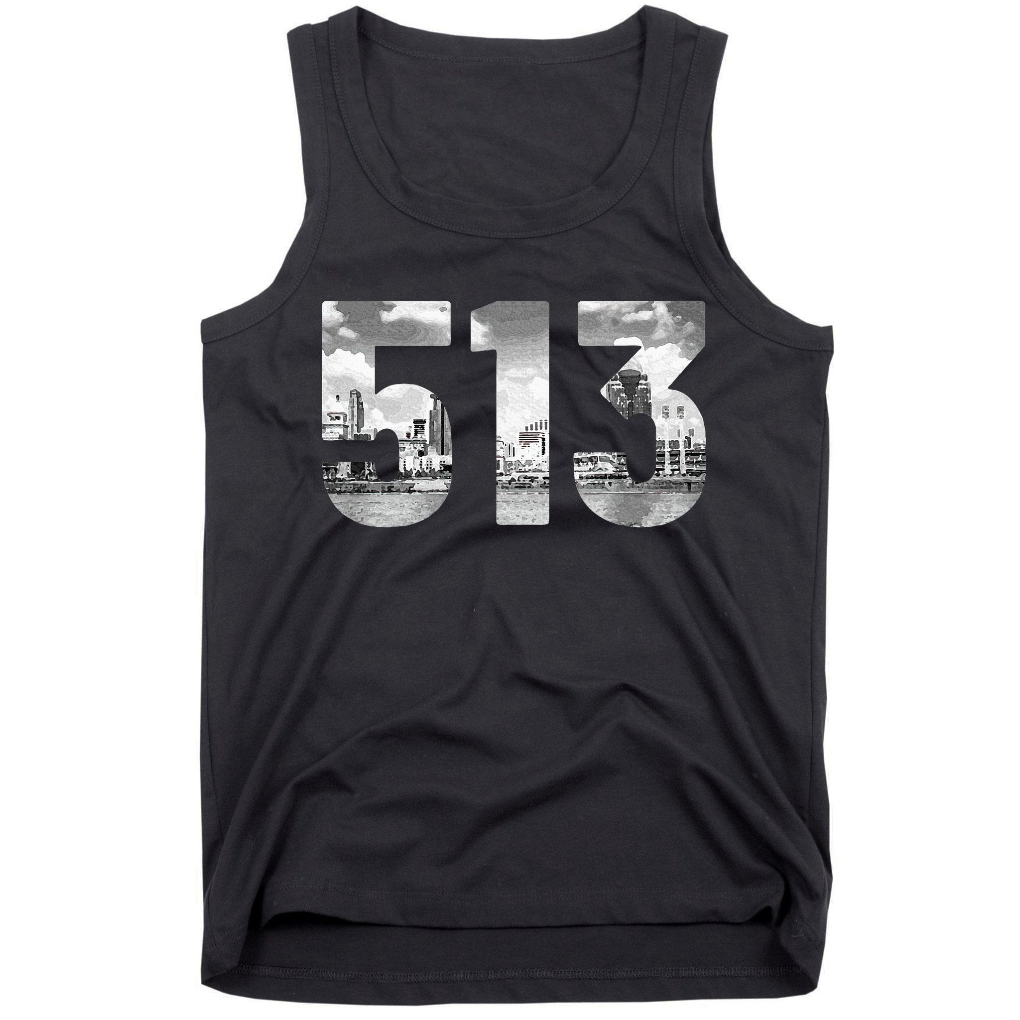 Cincinnati 513 Area Code Skyline Ohio Vintage Tank Top