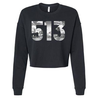 Cincinnati 513 Area Code Skyline Ohio Vintage Cropped Pullover Crew