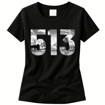 Cincinnati 513 Area Code Skyline Ohio Vintage Womens T-Shirt