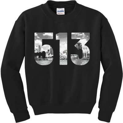 Cincinnati 513 Area Code Skyline Ohio Vintage Kids Sweatshirt